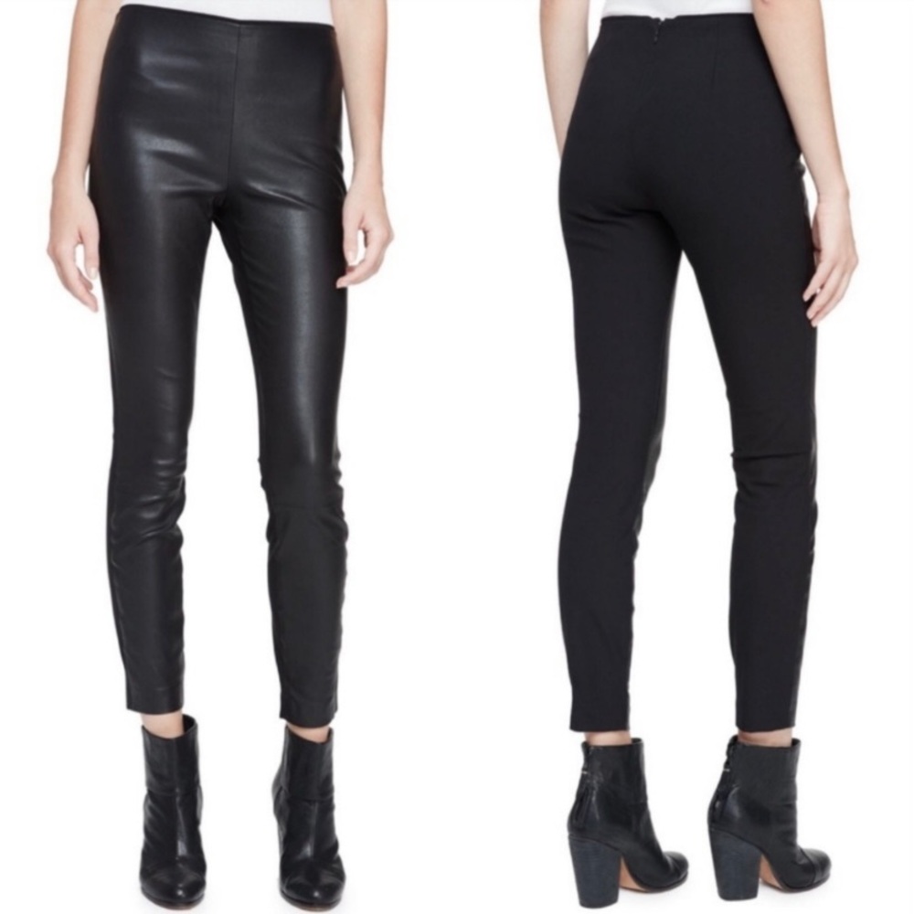 Rag & Bone Lamb Leather Front Skinny Pants, Black